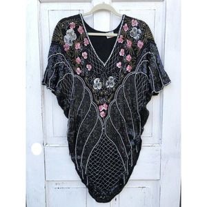 VTG Sequin Shirt 100% Pure Silk Handmade Korean Style Rayon Lining Women’s Small